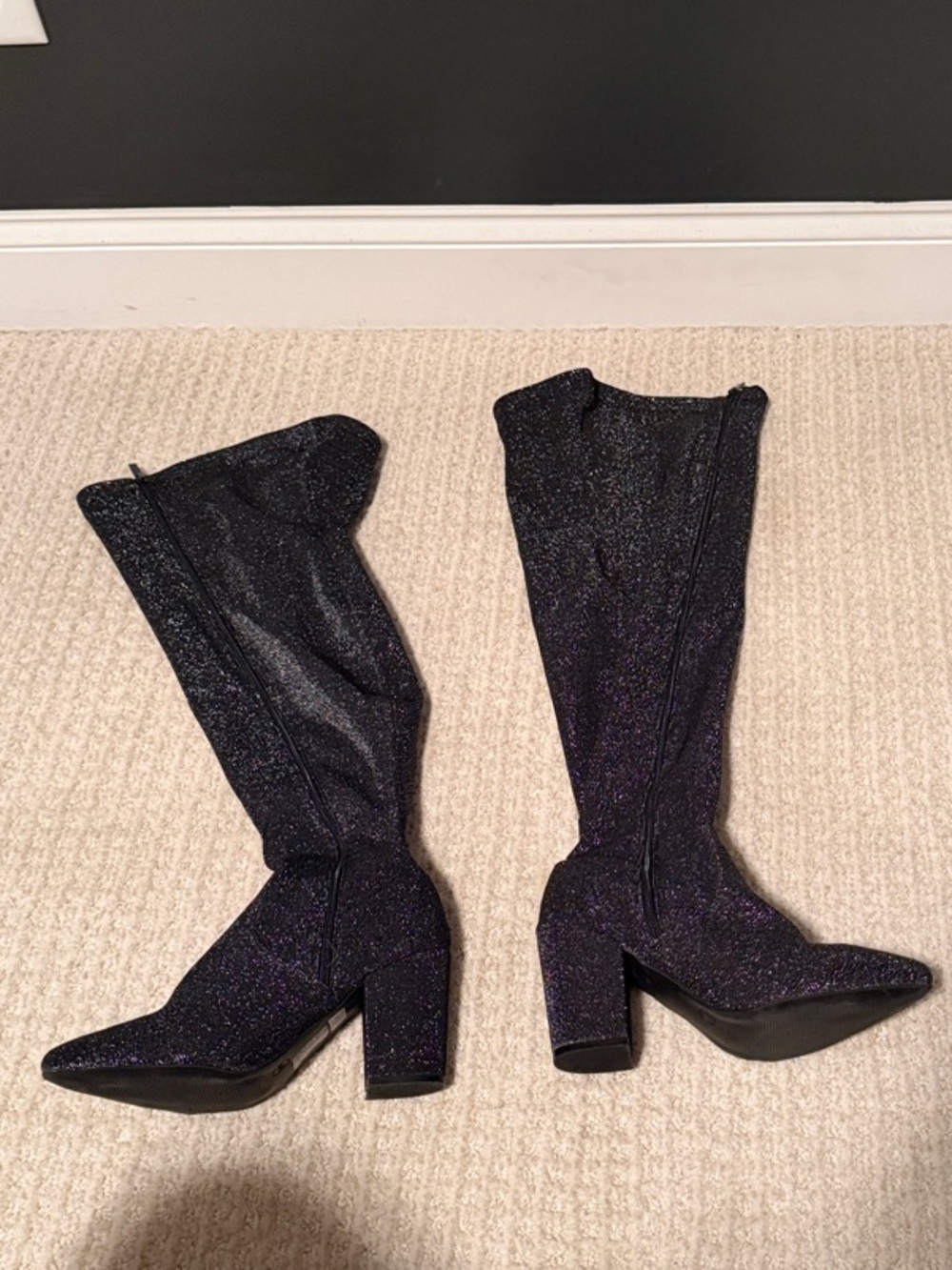 torrid Black Sparkle Knee-High Block Heel Boots